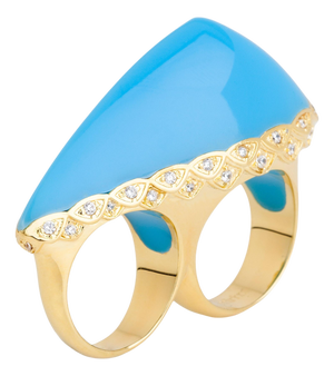 Miriam Salat Double Art Deco Blue Resin Ocean Ring 18K Sterling Silver & Topaz