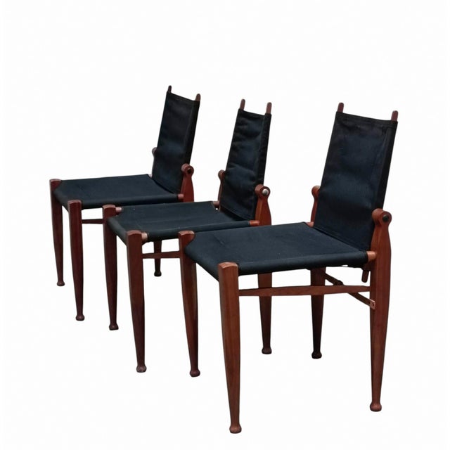 Mid-Century Modern Walnut and Canvas Via Vai Chairs by Luca Meda for Molteni, Italy, 1990s, Set of 4 For Sale - Image 3 of 11