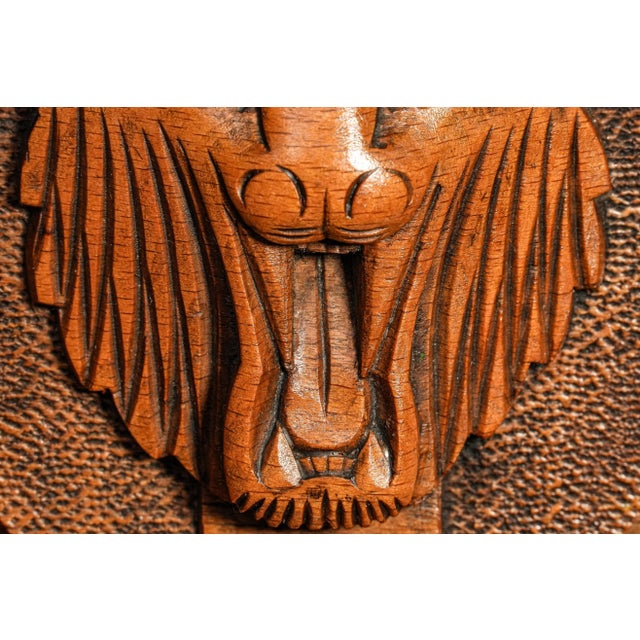 19th Century Hand Carved Lion Plaque Antique Victorian English Heraldic Wood Medallion Wall Home Decor For Sale - Image 5 of 13