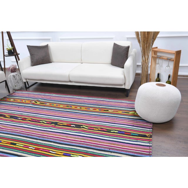 Vintage Turkish Oushak Handmade Wool Cotton Pink Kilim Area Rug For Sale - Image 4 of 11