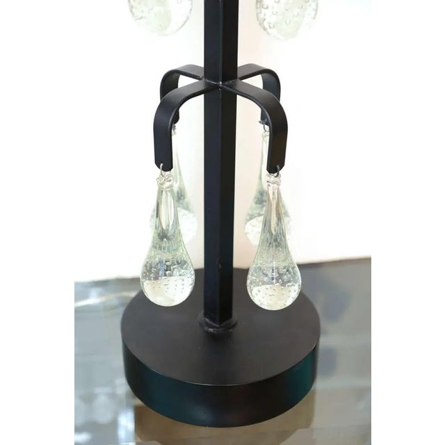 Vintage Erik Hoglund Black Iron and Blown Teardrop Bullecante Large Glass Table or Desk Lamp For Sale In Miami - Image 6 of 9