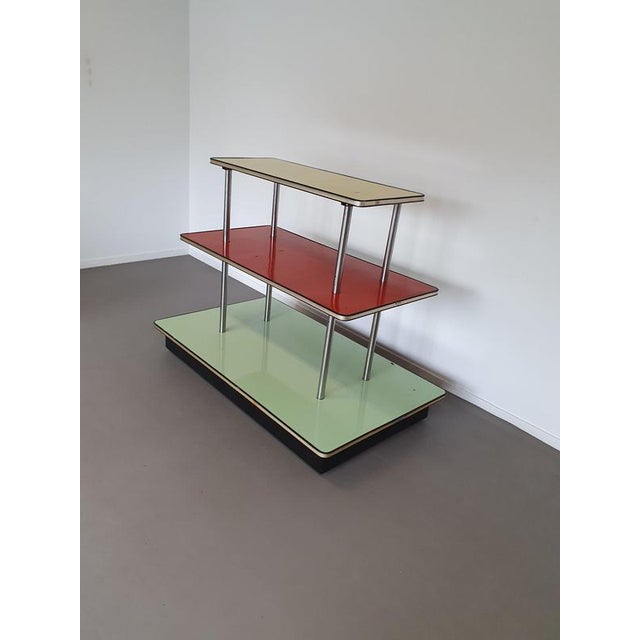 French Store Shelf with Enamelled Display Trays from Aubecq, 1960s For Sale - Image 6 of 12