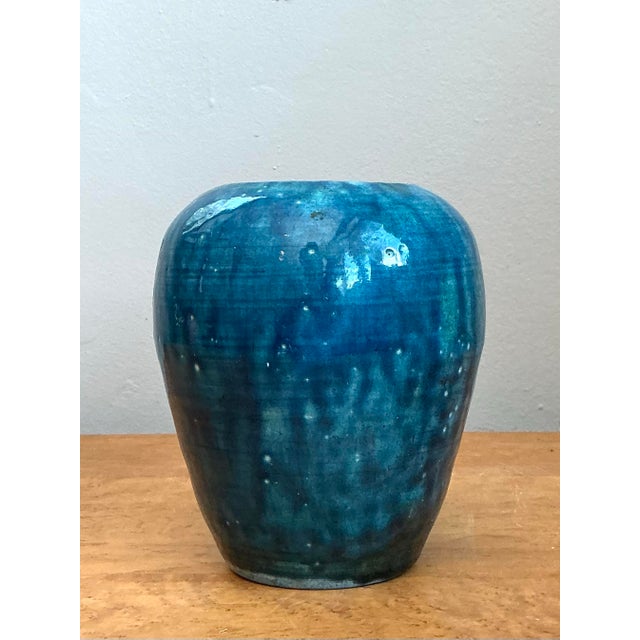 Turquoise Vintage Glazed Ceramic Vase For Sale - Image 8 of 12