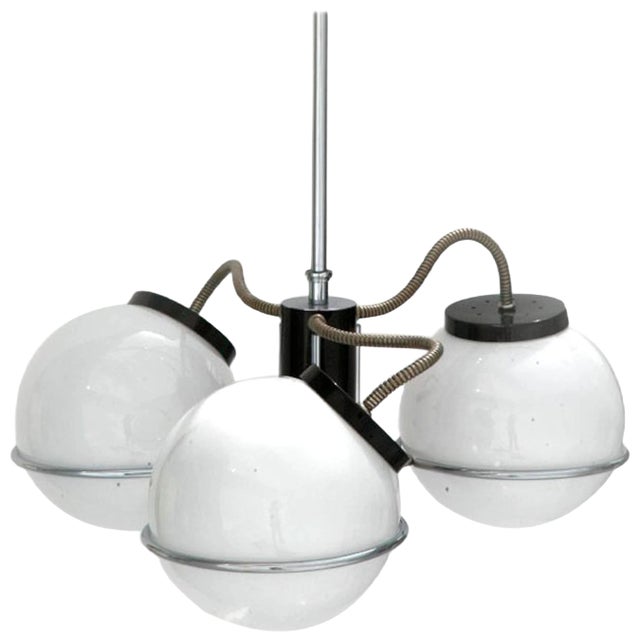 Mid-Century Chromed Steel and Glass Suspension Lamp by Gino Sarfatti, Italy, 1970s For Sale