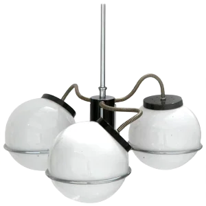 Mid-Century Chromed Steel and Glass Suspension Lamp by Gino Sarfatti, Italy, 1970s