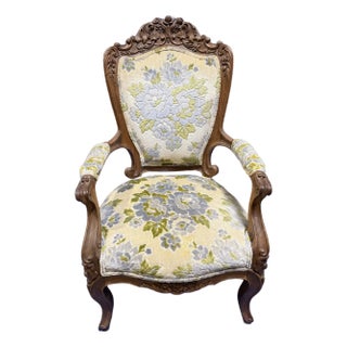 Late 19th Century Louis XV Style Fauteuil Floral Armchair For Sale