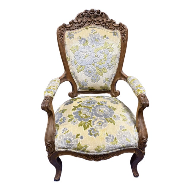 Late 19th Century Louis XV Style Fauteuil Floral Armchair For Sale