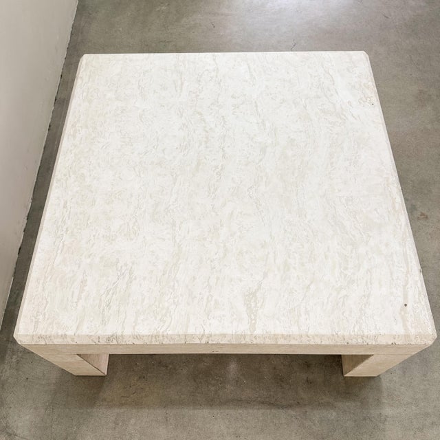Stone Vintage Square Postmodern Travertine Stone Parsons Coffee Table | 1980s Italian For Sale - Image 7 of 14