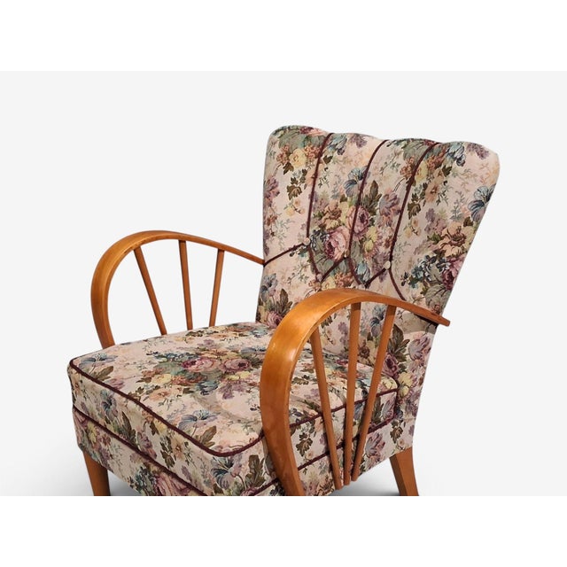 Brown Swedish Modern, Lounge Chairs, Elm, Floral Fabric, Sweden, 1940s For Sale - Image 8 of 13