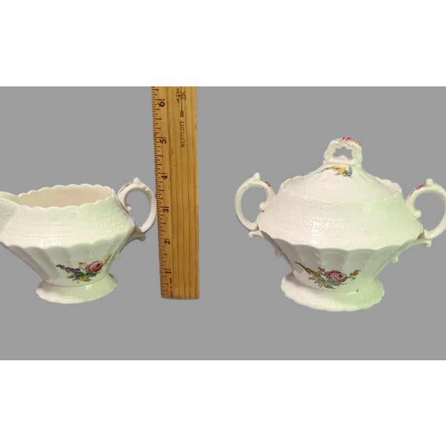 Copeland Spode's "Jewel" Hand Painted Heath & Rose Floral Sugar Bowl & Creamer Set For Sale - Image 6 of 11