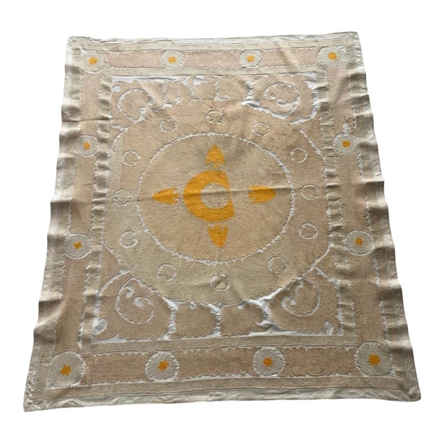 Suzani Wall Tapestry - Neutral Tan Uzbek Tablecloth For Sale