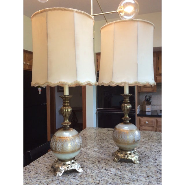 Hollywood Regency Spelt Table Lamps With Original Silk Shades - a Pair For Sale - Image 13 of 13