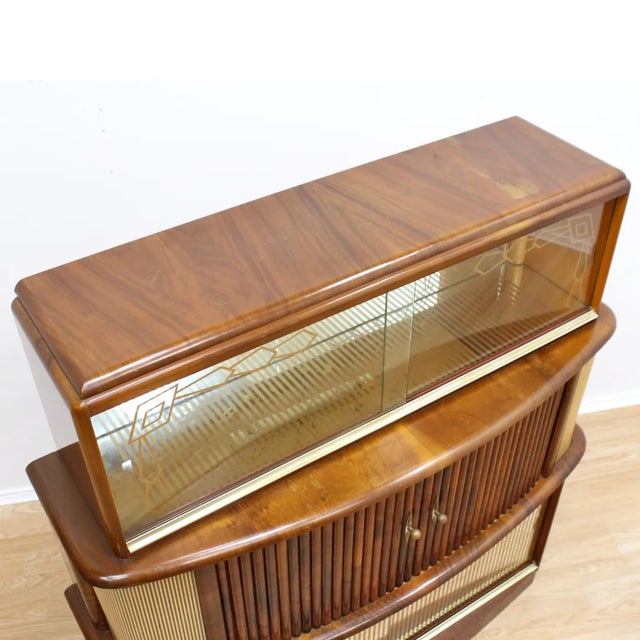 1950s Cocktail Mid Century Kitsch Walnut Tambour Door Liquor