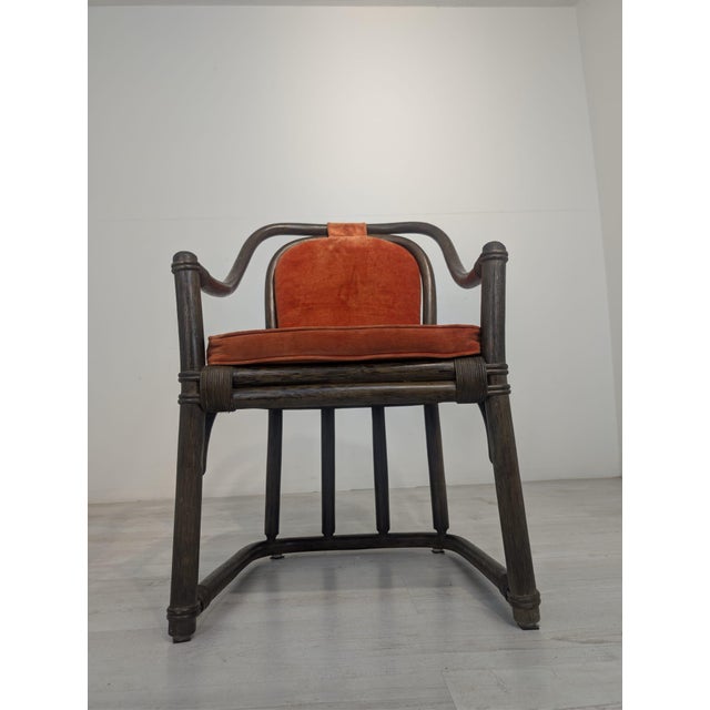 Vintage Upholstered Rattan Armchair For Sale - Image 15 of 18
