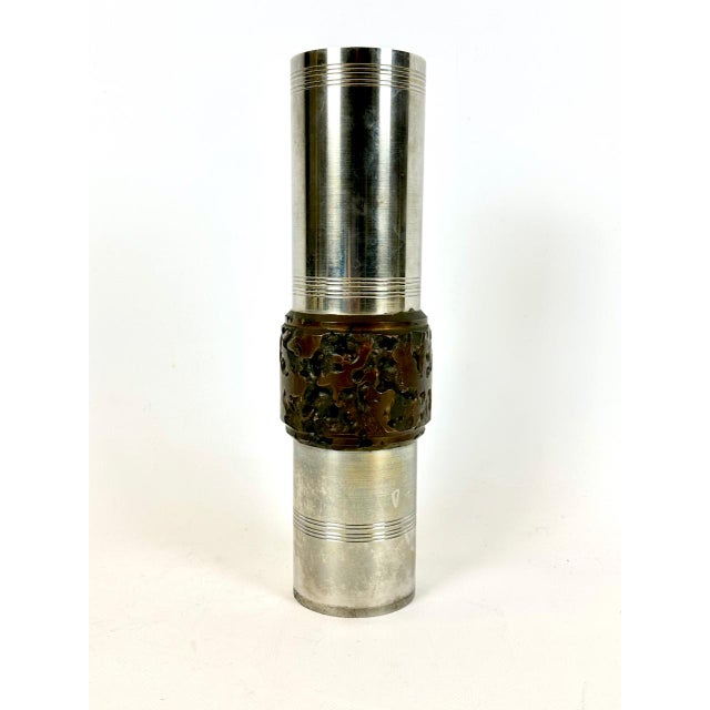 German Brutalist Cylindrical Steel and Bronze Vase from BMF, 1970s For Sale - Image 9 of 9