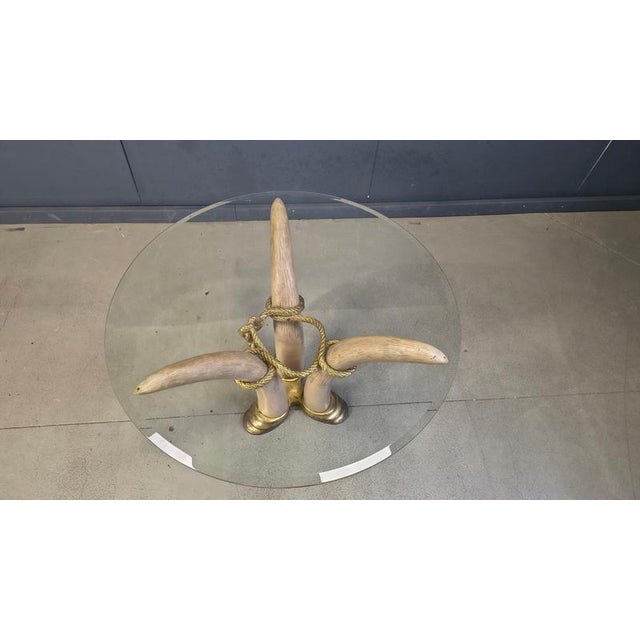 Hollywood Regency Vintage Faux Tusk Center or Side Table in the style of Valenti, 1970s For Sale - Image 3 of 11