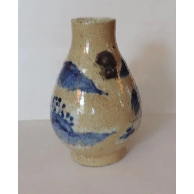 19th Century 19th Century Chinese Blue & White Crackle Glaze Porcelain Landscape Decoration & Foo Dog Handle Vase For Sale - Image 5 of 11