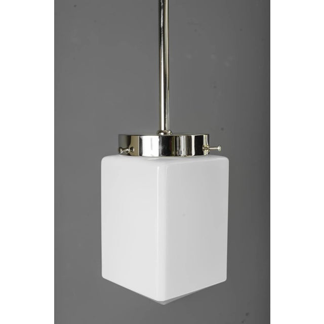 Metal Art Deco Nickel, Plated Pendant with Opal Glass Shade, Vienna, 1920s For Sale - Image 7 of 12