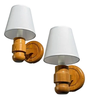 Solbackens Svarveri, Wall Lights, Pine, Fabric, Sweden, 1960s