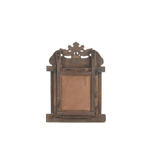 Antique Indian Carved and Painted Teakwood Window – Mirror For Sale - Image 4 of 4