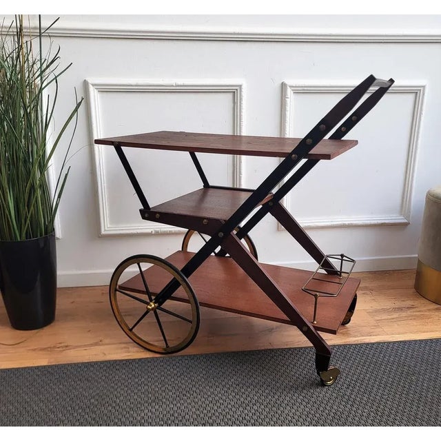 Wood Vintage Art Deco Italian Wood and Brass Dry Bar Cabinet by Paolo Buffa, 1950s For Sale - Image 7 of 8