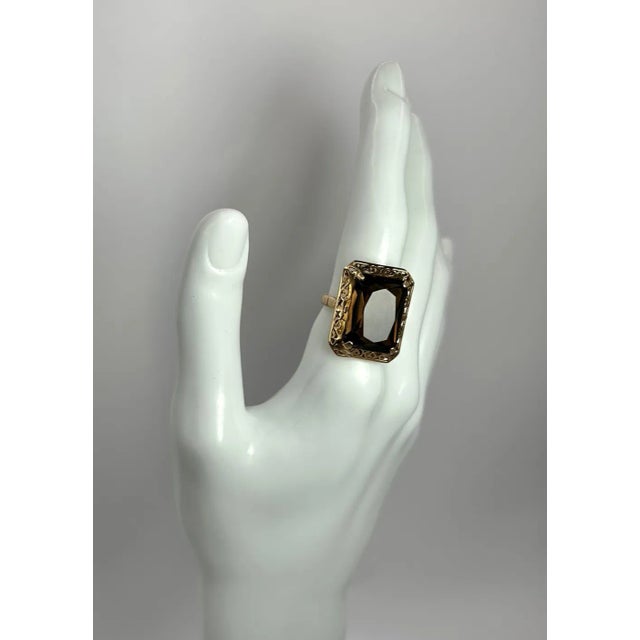 Bronze Smoky Topaz 14k Yellow Gold Cocktail Ring Size 6.5 For Sale - Image 8 of 8