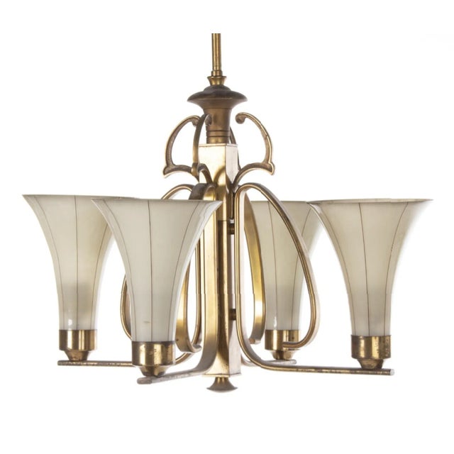 Art Deco Opaline Glass Chandelier, 1930s For Sale - Image 6 of 6
