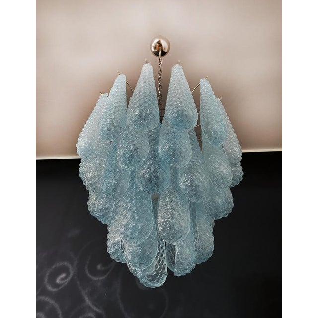 Mid-Century Modern Italian Blue Murano Glass Petals Chandelier, 1990s For Sale - Image 3 of 18