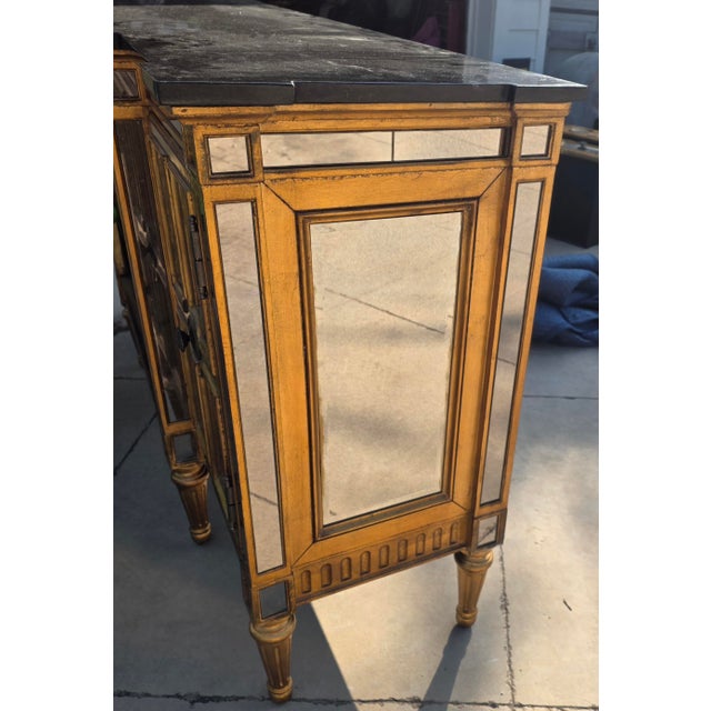 Stone Mirrored Buffet Cabinet With Black Stone Top For Sale - Image 7 of 13
