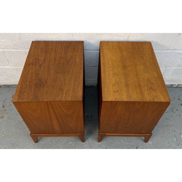 Mid-Century Modern Three Drawer Walnut Nightstands, A Pair For Sale - Image 9 of 14