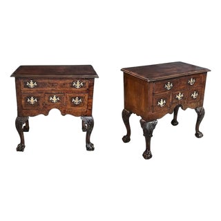 Classic Pair of Chippendale Style Walnut-Veneered Bedside Cabinets/Side Tables For Sale