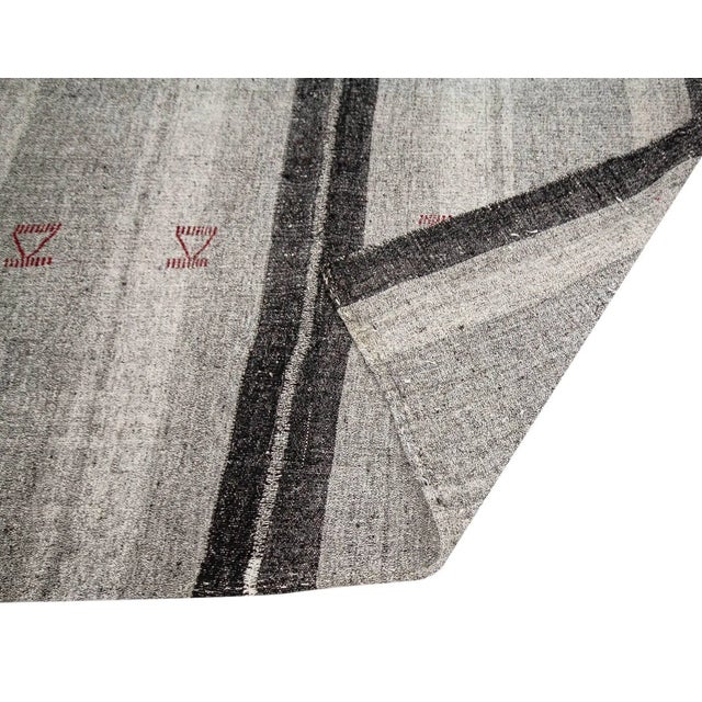Mid 20th Century Gray & Black Vintage Kilim Rug For Sale - Image 5 of 7