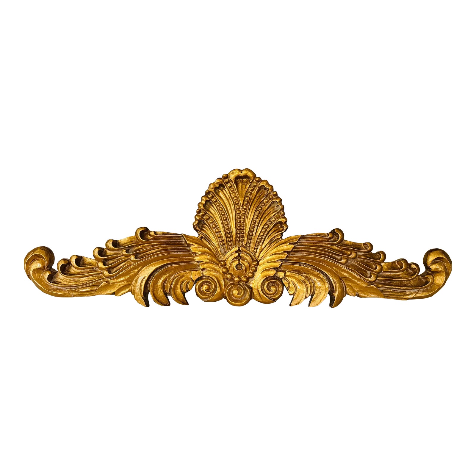 Vintage Gold Shell and Scroll Sculptural Wall Mount or Plaque | Chairish