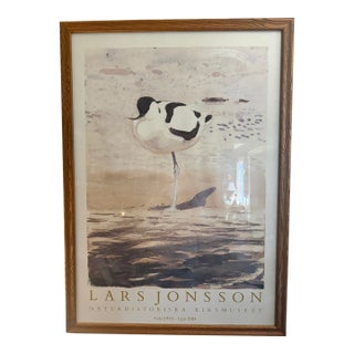Vintage 1983 Lars Jonsson Avocet Exhibition Poster, Naturhistoriska Riksmuseet Stockholm, Framed in Oak For Sale