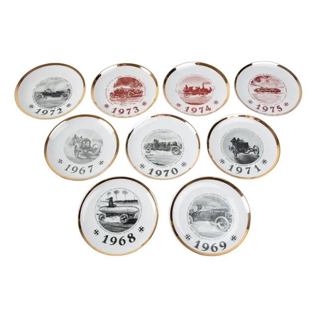 Turin International Automobile Commemorative Dishes, 1960s, Set of 9 For Sale