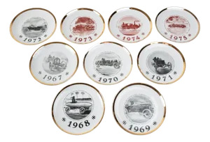 Turin International Automobile Commemorative Dishes, 1960s, Set of 9