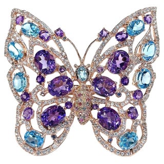Bochic "Capri" Amethyst & Blue Topaz Butterfly Ring Set In 18K Gold & Silver For Sale
