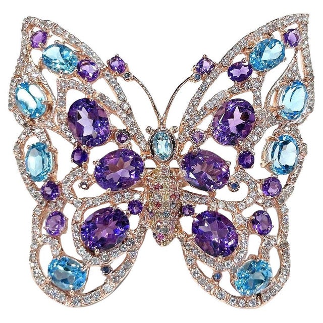 Bochic "Capri" Amethyst & Blue Topaz Butterfly Ring Set In 18K Gold & Silver For Sale - Image 15 of 18