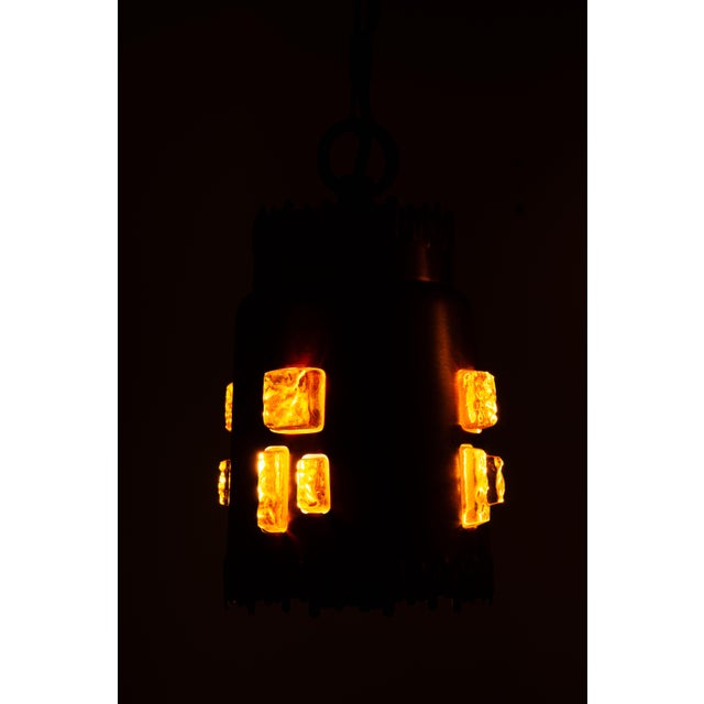 Pendants in Brass and Amber Glass by Josef Brumberg for JBS Leuchten, 1970s, Set of 2 For Sale - Image 6 of 12