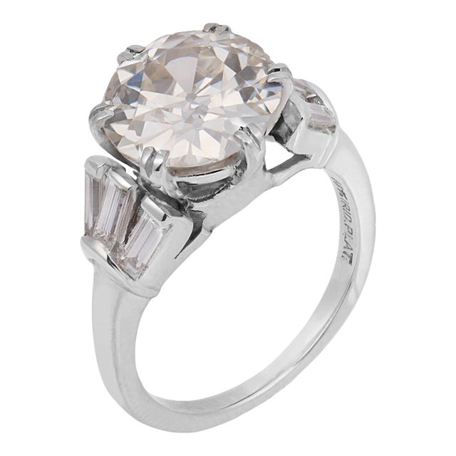 Mid 20th Century Retro Gia 2.83 Carat Old European Cut Diamond Platinum Engagement Ring, Size 4 For Sale