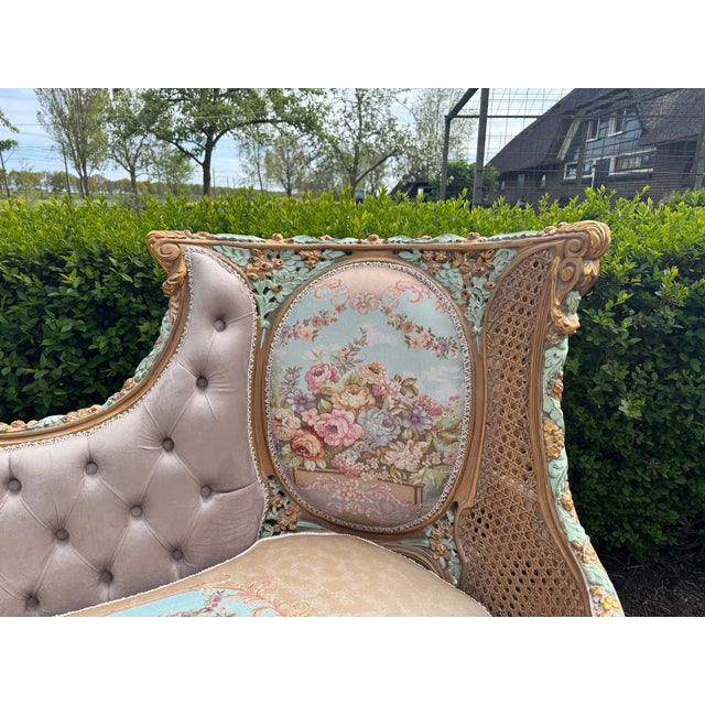 1940s 1940 French Louis XVI Pastel Cane Sofa Set - 5 Pc For Sale - Image 5 of 18