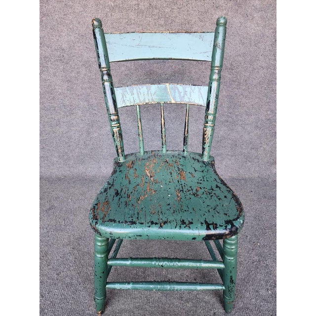 1920s 4 Antique Vintage Chair Wood Chippy Shabby Crackled Green Farmhouse Rustic For Sale - Image 5 of 7