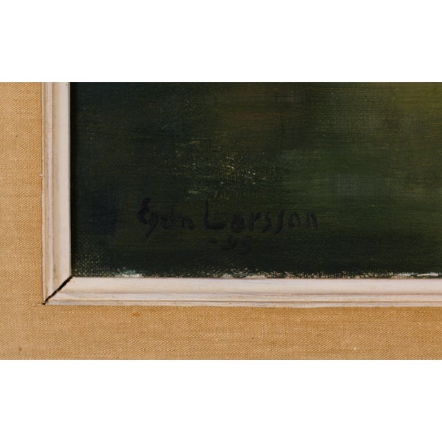 Egon Larsson, Swedish Canal Cityscape, 1955, Oil on Canvas For Sale - Image 9 of 11