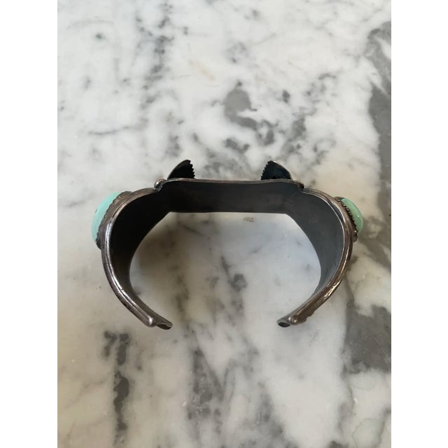 Rare Vintage American Sterling Silver and Turquoise Watch Band Cuff Bracelet For Sale - Image 4 of 6