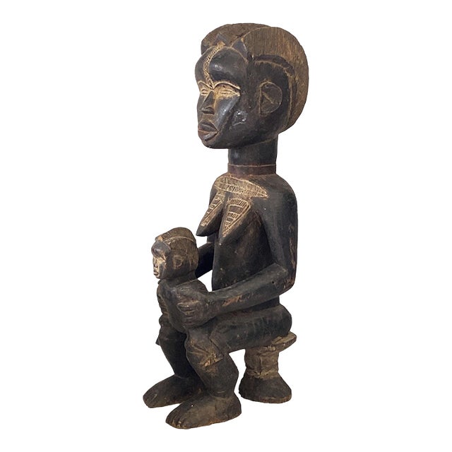 Vintage Baule Maternity Figure Sculpture Cote d'Ivoire Africa 18.5" H For Sale