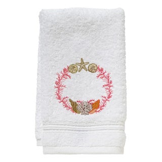 Coral Shell Wreath Terry Guest Towel, Embroidered For Sale