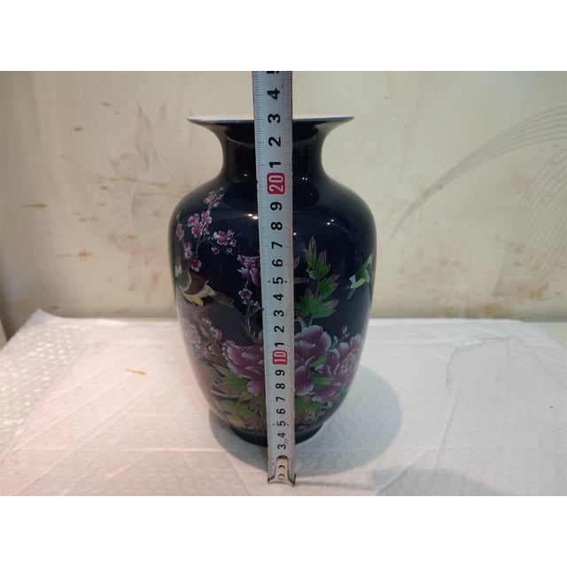 Ceramic Chinese Old Ceramic Vase,Qianlong Marked Blue Ground Famille Rose Porcelain Vase Hand Drawing Flowers and Birds Pattern For Sale - Image 7 of 12