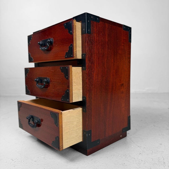 Contemporary Vintage Japanese Mini-Tansu Cabinet with Three Drawers, 1980s For Sale - Image 3 of 9