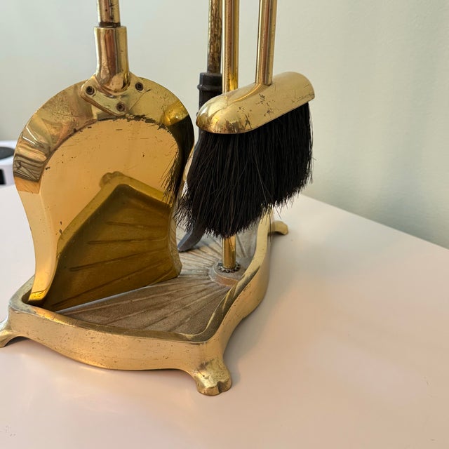 Vintage Polished Brass Fireplace Tool Set For Sale In Raleigh - Image 6 of 8