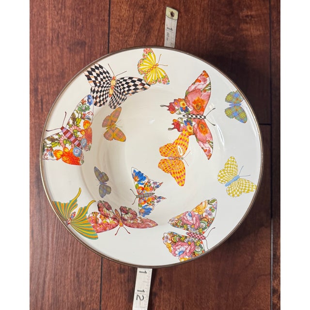 American MacKenzie-Childs Butterfly Enamel Metal Dish With Gold Rim For Sale - Image 3 of 10